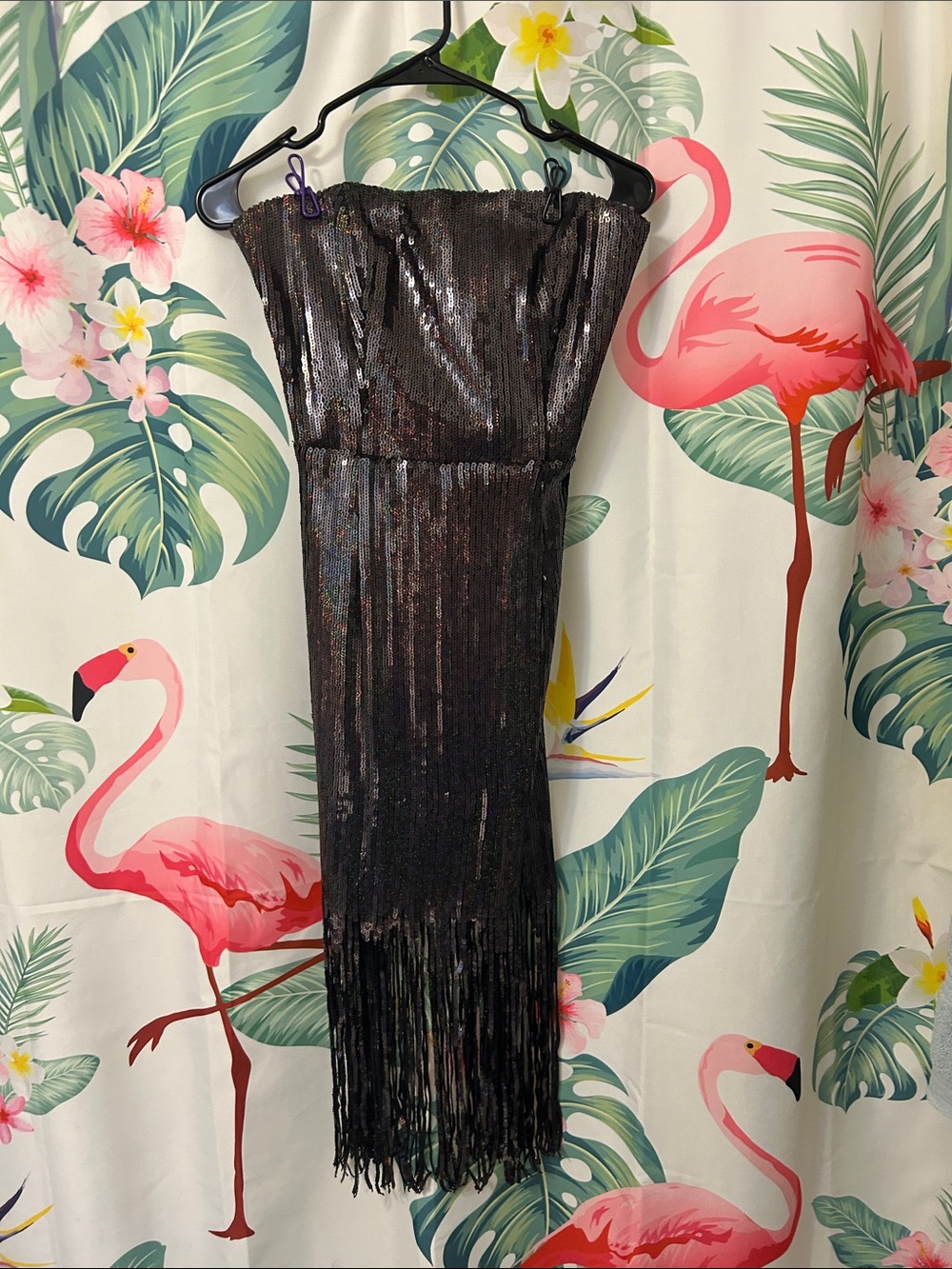 Dress the Population Strapless Black Sequin Fringe Cocktail Dress